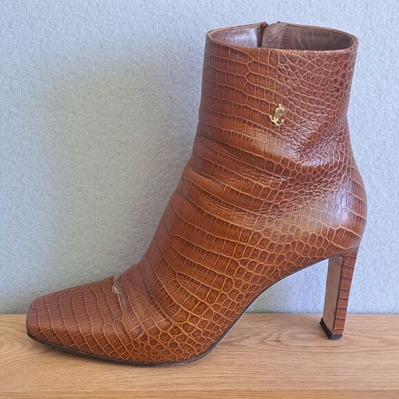 Jimmy Choo Minori 85 Cuoio Brown Embossed Leather Boots Women’s 40 US 10 - Picture 12 of 16